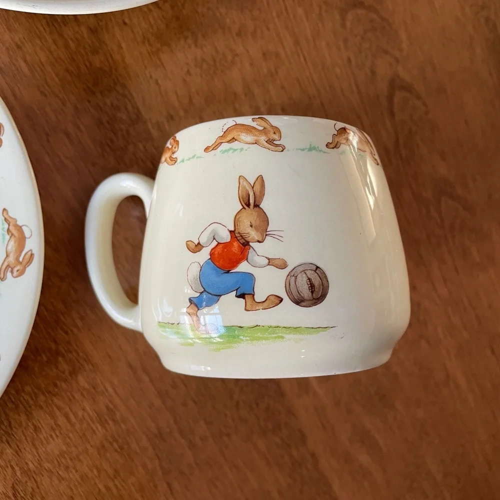 Royal Doulton Bunnykins 3 Piece Set - Vintage 1930-1950’s, “A” Stamped Back